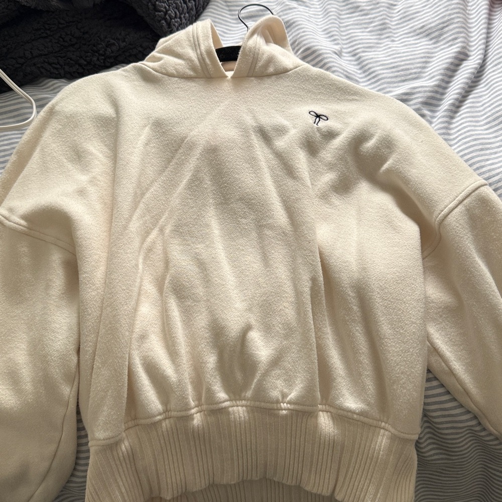 WORN ONCE! Aerie Cream Bow Cropped Hoodie